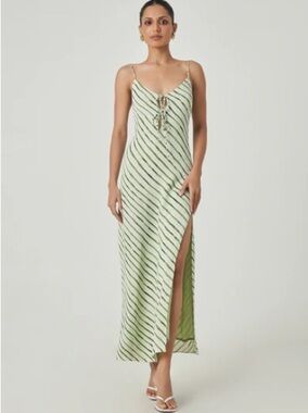 Summer Away Verona Dress, Striped Maxi Slip Dress, Melon Green, Size Small